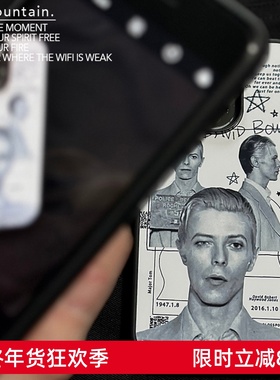 山七开【私心系列】原创大卫鲍伊摇滚风小众黑边磨砂手机壳适用于iPhone1716proMax苹果15手感好 黑机天菜壳