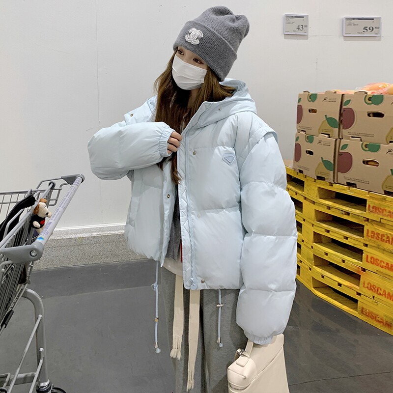 蓝色可拆袖短款羽绒服女2024冬季新款超好看小个子加厚面包服外套,女装马甲,浙宝213A