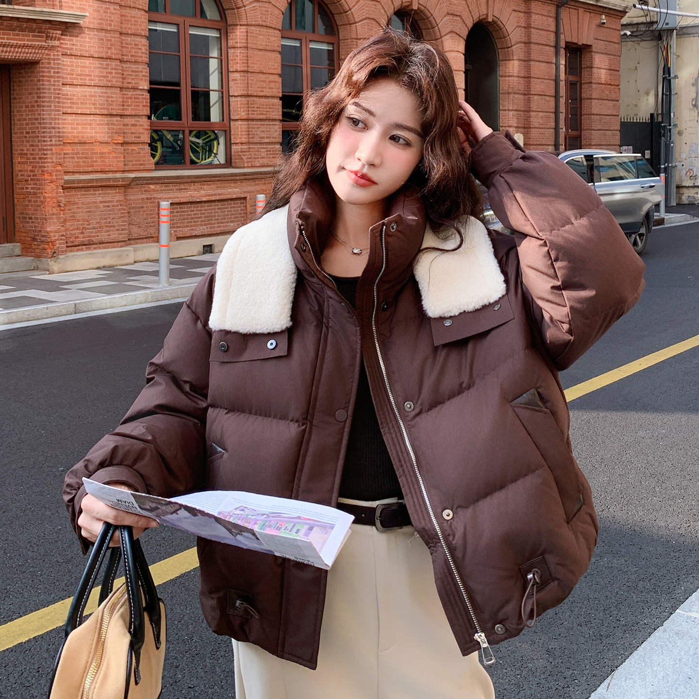 ！现货！可拆卸羊羔毛衣领90白鸭绒羽绒服213A-2531P320K428，女装羽绒服，浙宝213A