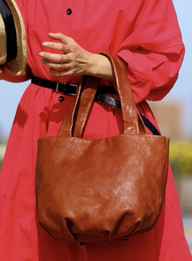 日本代购直邮 genten 马革皮 新版开口托特包 百搭通勤大容量