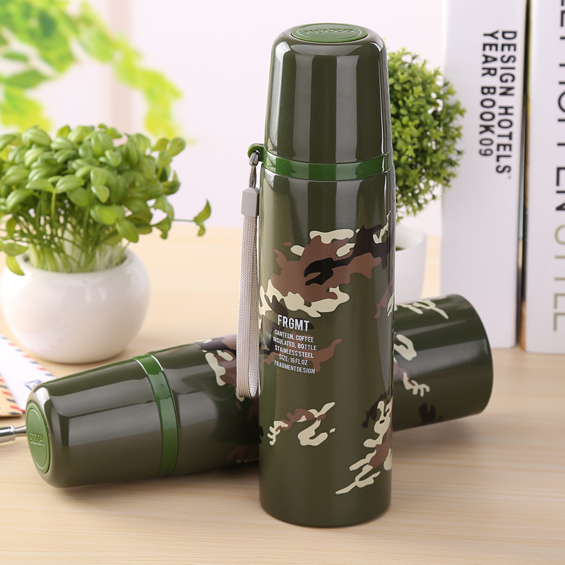 退伍纪念八一聚会创意迷彩军绿子弹头保温杯子不锈钢水壶定制礼品