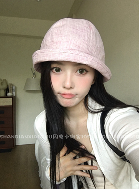 【定制面料版】亚麻纯色圆顶素颜渔夫帽百搭显脸小休闲女款遮阳
