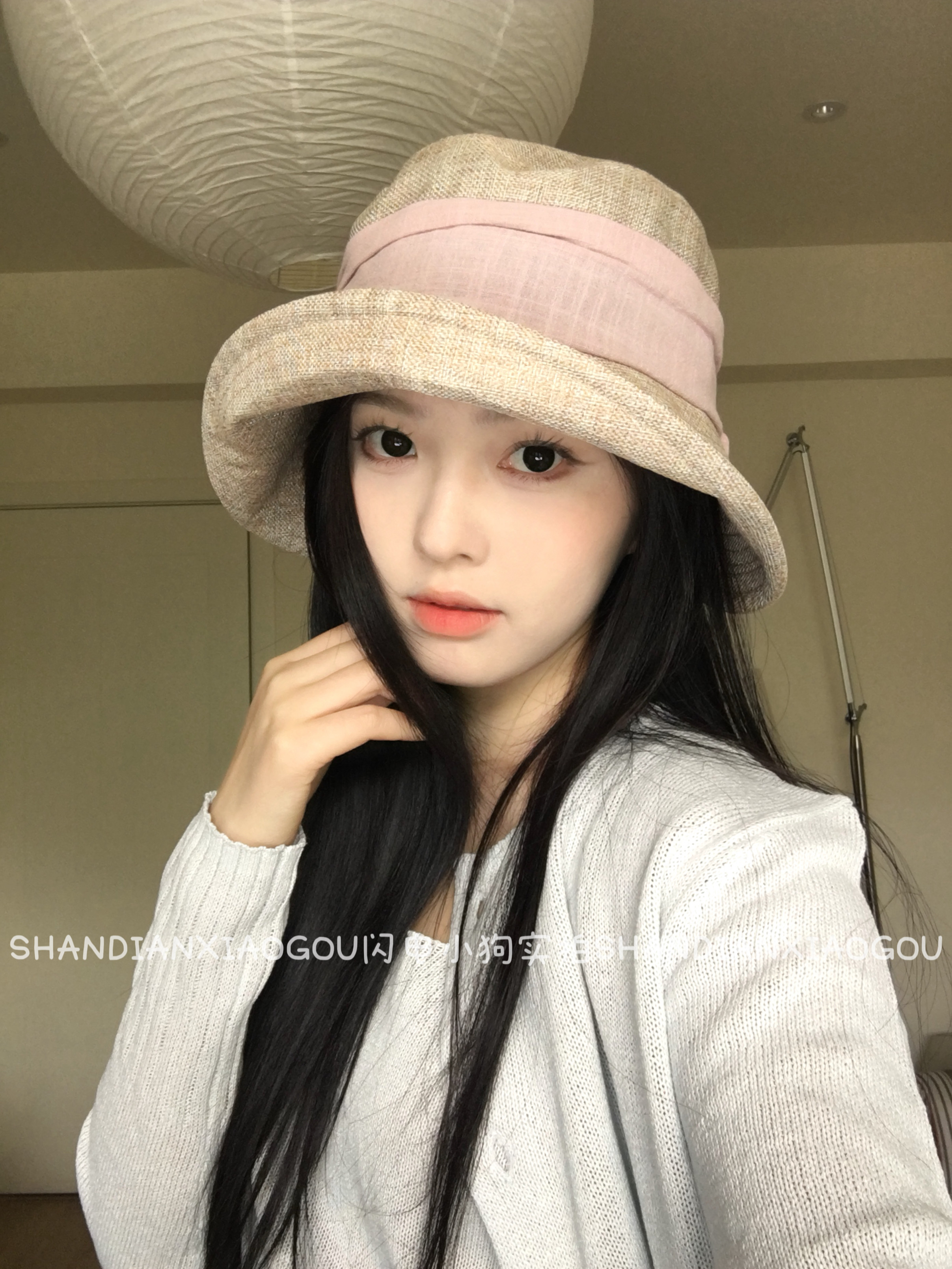 遮阳后开叉渔夫帽*新款百搭显脸小夏季大檐遮阳蝴蝶结渔夫帽女款