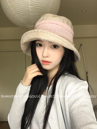遮阳后开叉渔夫帽*新款百搭显脸小夏季大檐遮阳蝴蝶结渔夫帽女款