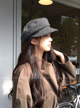 100%羊毛八角帽*复古粗纺花尼女秋冬显脸小云朵帽八角鸭舌帽