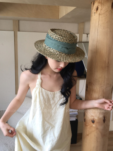 闪电小狗|老钱风咸水草编高端定制礼帽亚麻缎带女平顶草帽轻奢帽