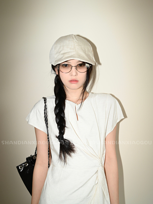 春夏复古纯色棉麻鸭舌前进帽子女显脸小轻薄透气个性贝雷帽报童帽