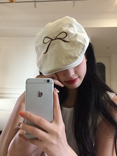 闪电小狗ins甜美风刺绣蝴蝶结前进帽夏季 韩系画家帽 女款 薄款