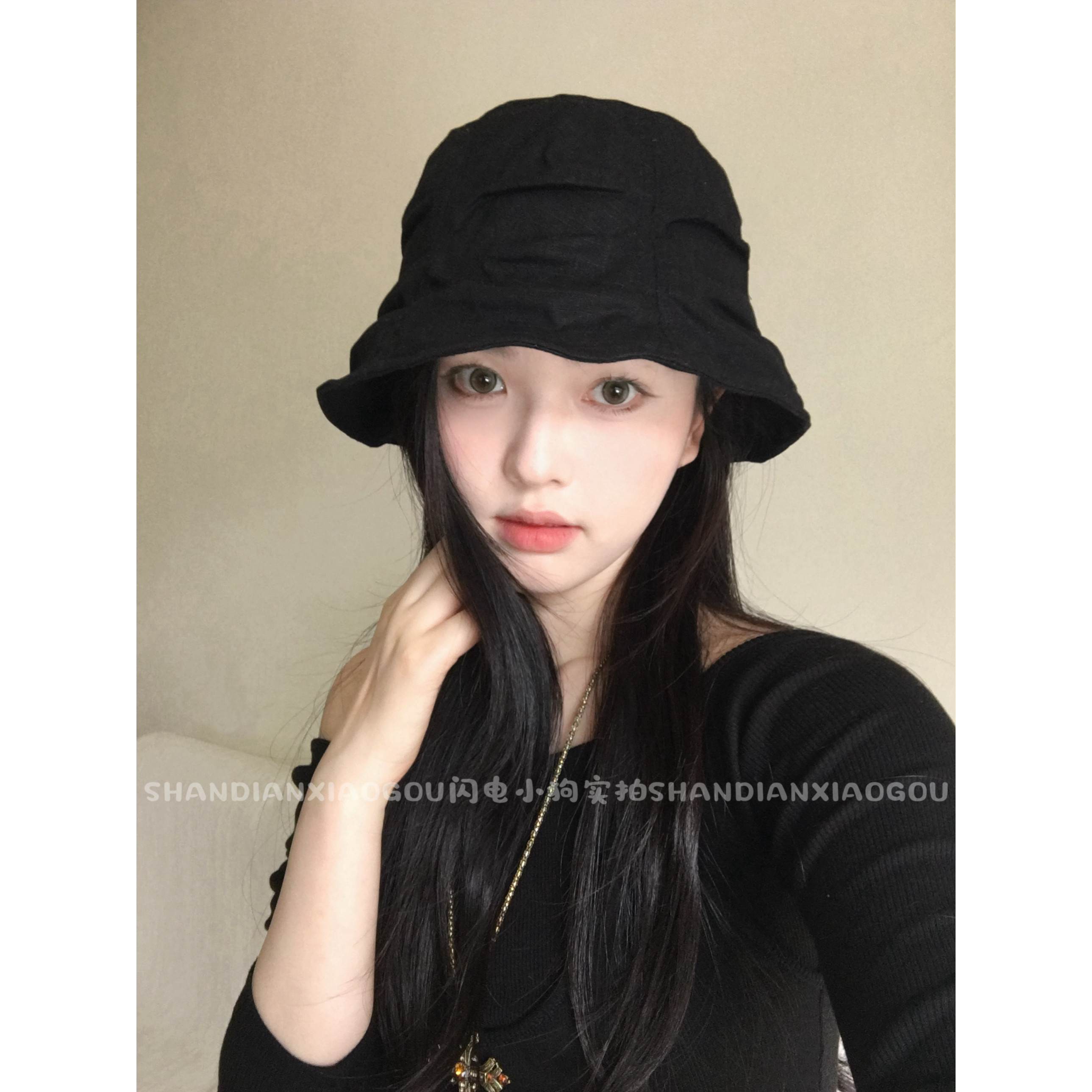 【设计师褶皱亚麻渔夫帽】2026新款百搭显脸小遮阳休闲女款盆帽