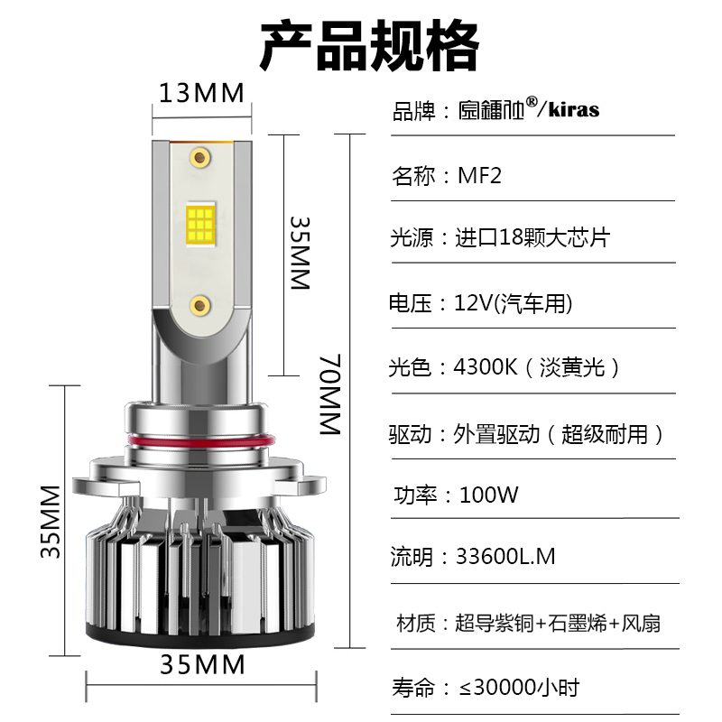 进口18灯珠黄光4300K汽车led前大灯h4h7h119005h3高亮透镜车灯炮