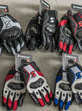 「SPARROWHAWK」专业真皮网眼碳纤维机车摩托打孔夏季骑行手套