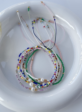 气质单颗叠戴极细玻璃米珠欧美风