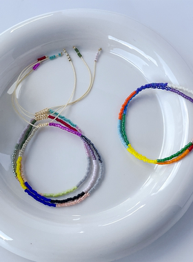 高颜值彩虹撞色小手链多巴胺原创