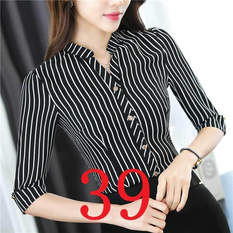 春夏新款OL职业衬衣套装中袖雪纺衬衫女秋黑白竖条纹修身工作制服|msdalam kategori Butik wanita / wanita, shirt - dari Buy2taobao.com untuk memberikan perkhidmatan ejen Taobao profesional membeli