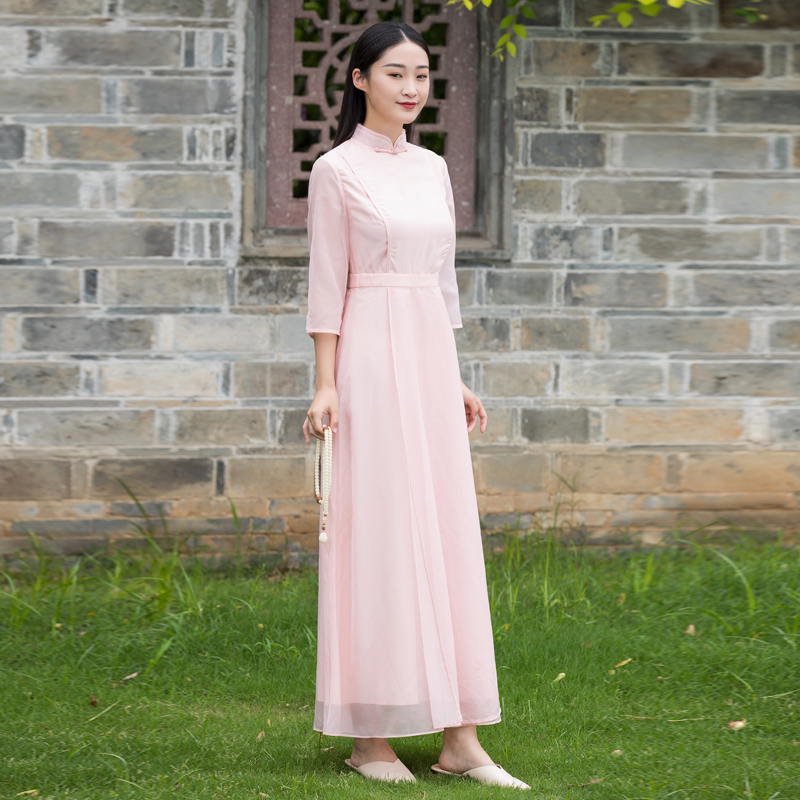 连衣裙复古中式奥黛禅意茶服