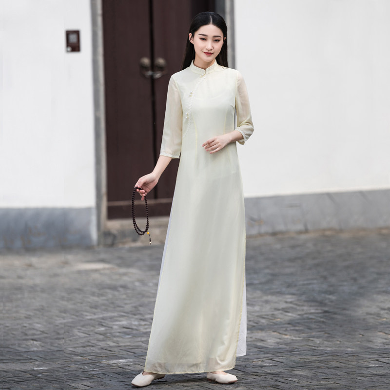 改良版旗袍2022年新款少女优雅中式复古连衣裙中国风日常奥黛女装