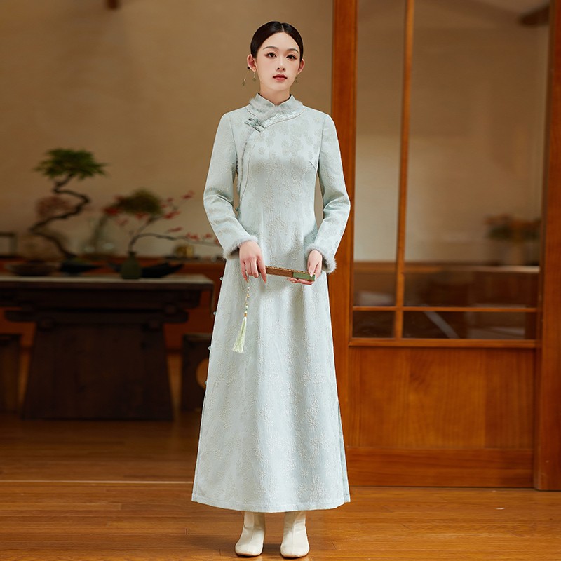 森莲中式国风秋冬新款连衣裙长裙