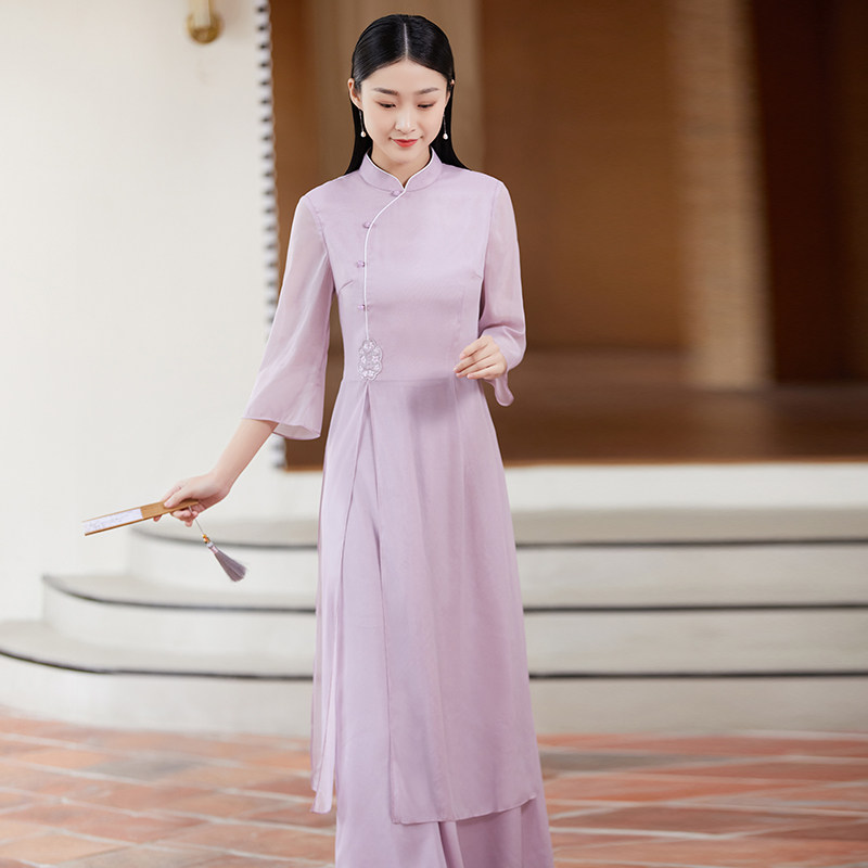 唐装女新中式国风禅意茶服套装两件套改良旗袍连衣裙茶艺服装夏季