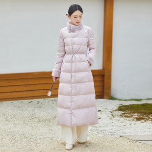 保暖女装 立领刺绣90白鸭绒禅意冬装 外套 国风羽绒服女中长款 新中式