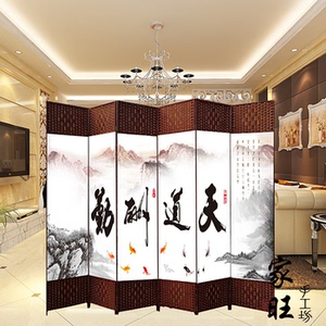 厂包邮草编屏风布艺隔断折叠家居酒店茶楼风景田园藤编松木移动客