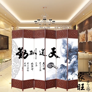 包邮草编屏风布艺隔断折叠家居酒店茶楼风景田园藤编松木移动客厅