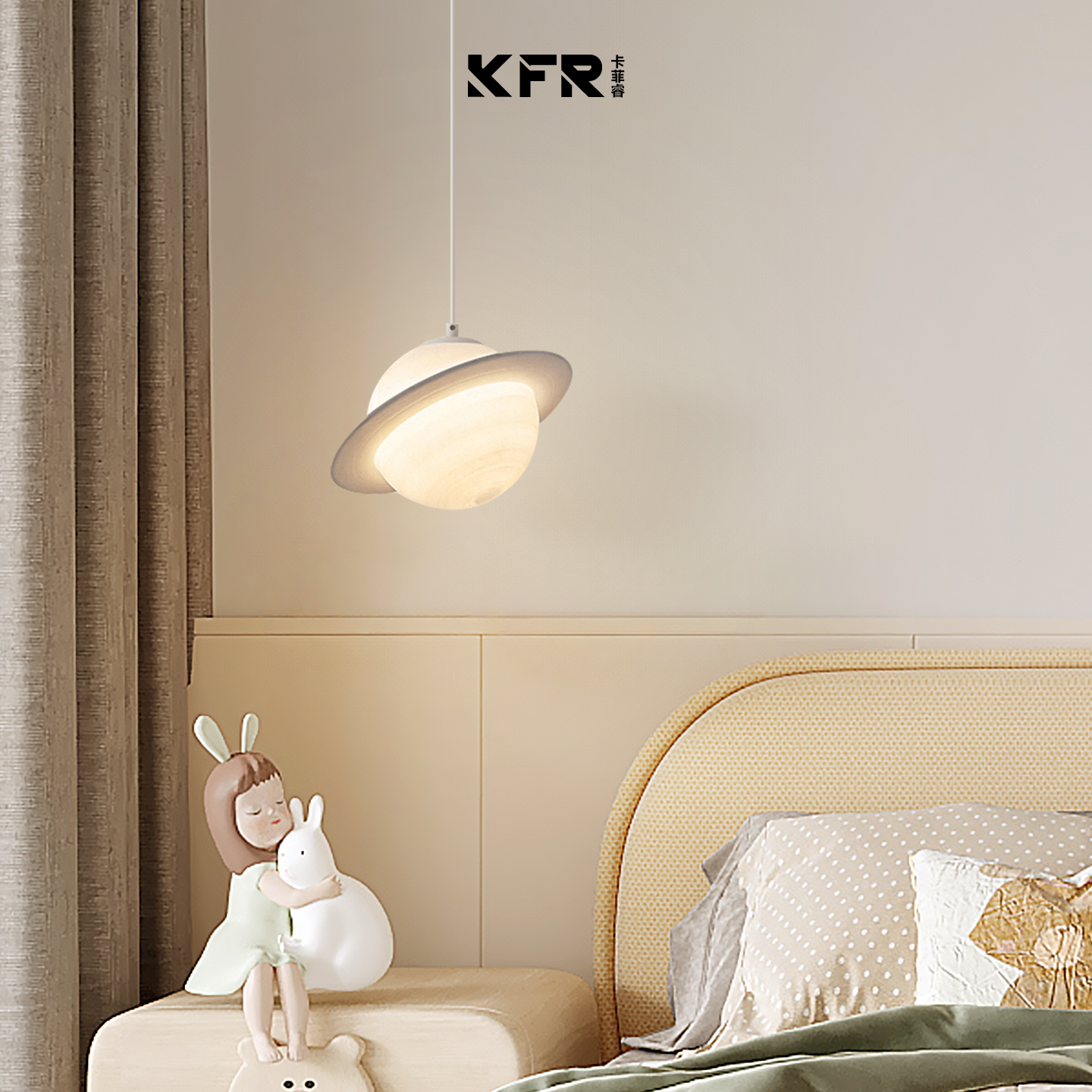儿童房卧室床头吊灯现代卡通创意玄关星球土星男孩女孩主卧房间灯