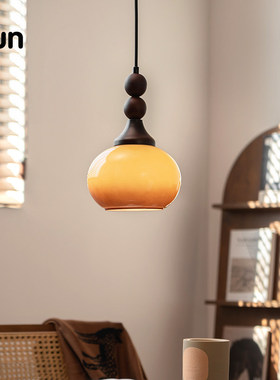 中古小吊灯法式床头灯南洋风卧室吊线灯复古橙色玻璃吧台灯餐厅灯