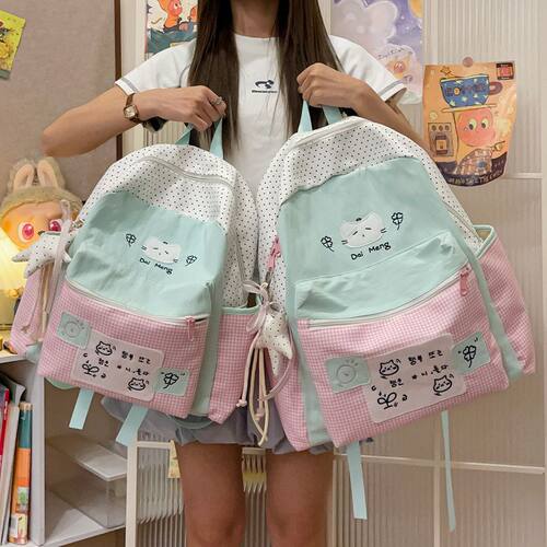 可爱个性波点书包女初中生高颜值 ins小众学院风背包大容量双肩包