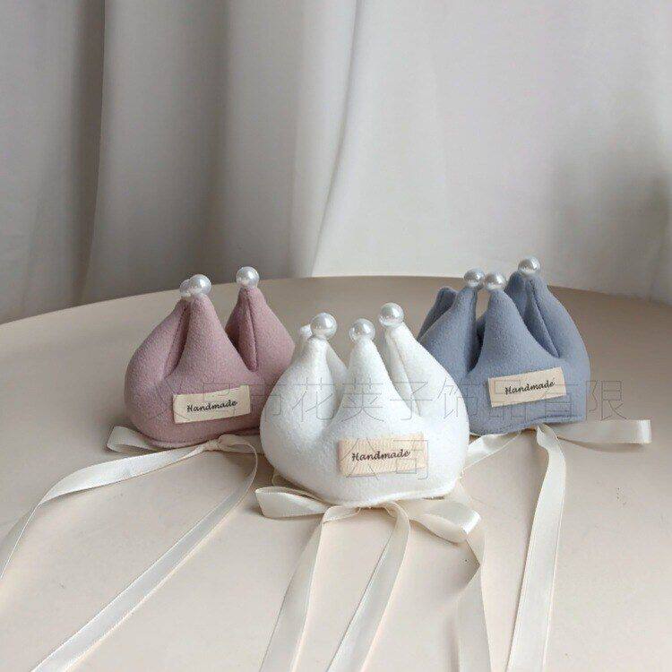 韩系ins风手工布艺儿童皇冠生日百天派对帽周岁发饰宝宝珍珠发带