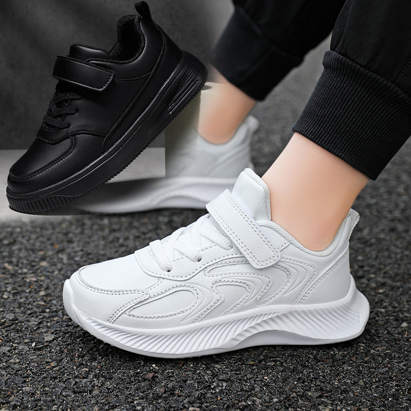 春秋款皮面儿童鞋子全黑色男童运动小白鞋中大童女孩球鞋学生板鞋