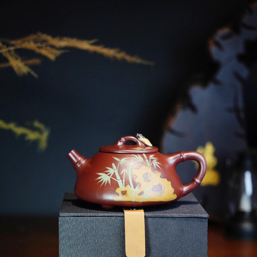 竹子石瓢壶宜兴紫砂壶节节高升家藏温紫泥竹韵石瓢泡茶壶手工家用