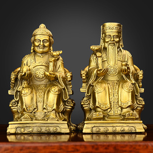 铜土地公婆摆件纯铜土地爷土地奶铜佛像小号土地财神家用福德正神