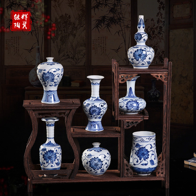 手绘景德镇陶瓷花瓶客厅复古摆件工艺品青花瓷仿古中式装饰精致