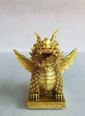 批发黄铜麒麟摆件 铜飞天麒麟 家居办公桌面装饰工艺品一件代发
