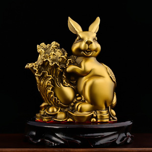 铜兔子摆件纯铜百财兔生肖兔元 饰兔年吉祥物 宝兔家居办公室桌面装