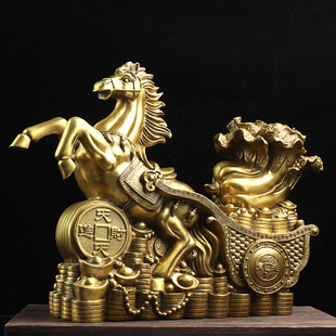 马拉车摆件全铜马拉百财家用门店前台桌面装 饰大号马拉财宝马送财