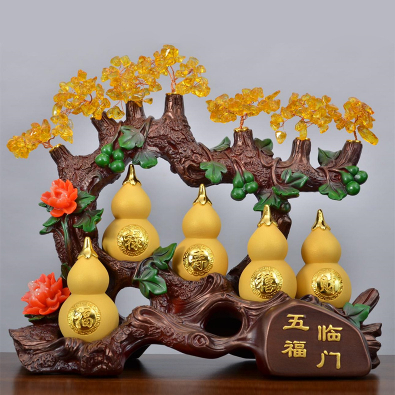 五福临门沙金葫芦摆件家用客厅玄关家居饰品树脂工艺品开业礼品