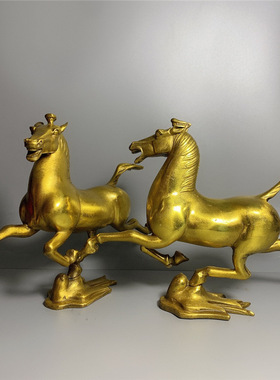 黄铜奔马工艺品青铜马踏飞燕家居摆件马到成功生日祝福商中式工艺