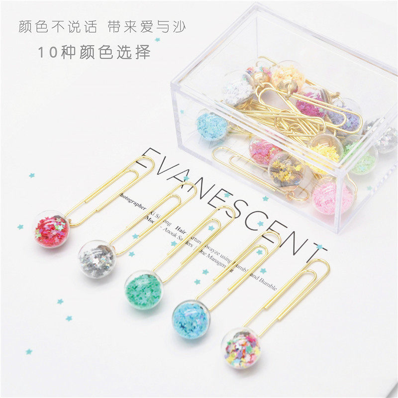 少女心流沙水晶球玻璃回形针书签曲别针50mm电镀仿金星星回形针,文具电教/文化用品/商务用品,别针/回形针,淘宝优惠券,粉丝福利购,淘宝优惠卷