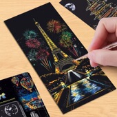 夜景刮刮画炫彩色世界名城中国风高难度解压手工贺卡diy制作礼物