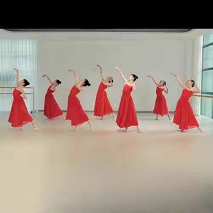 卜卦演出服中国红大摆裙720度现代舞蹈灯火里的中国舞蹈服雪纺