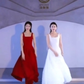 国庆舞蹈服女红色连衣裙中国舞舞台装 演出服纱裙春夏现代舞蹈服饰