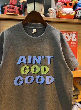 美式复古 vintage ain't god good 纯棉265克重磅圆领情侣T恤短袖