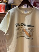 美式 男女情侣圆领T恤 复古咔叽夏威夷椰子树机车印花60s纯棉短袖