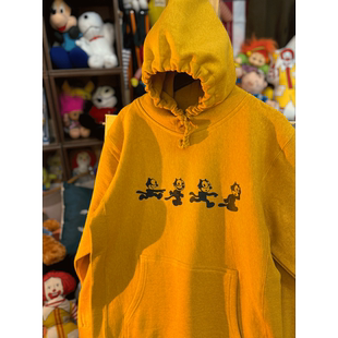 复古做旧 vintage 古着感菲力猫 加绒加厚连帽套头男女卫衣情侣