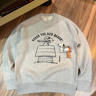 史努比snoopy vintage 插肩圆领落肩加绒卫衣男女情侣 复古 美式