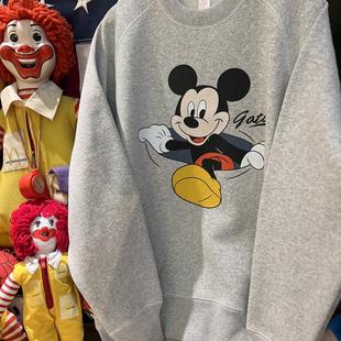 插肩圆领套头落肩加绒卫衣男女 vintage可爱趣味米老鼠 美式 复古