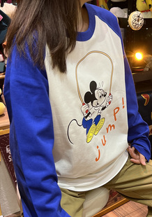 可爱小熊 vintage 插肩拼色重磅纯棉休闲男女情侣T恤 复古 美式