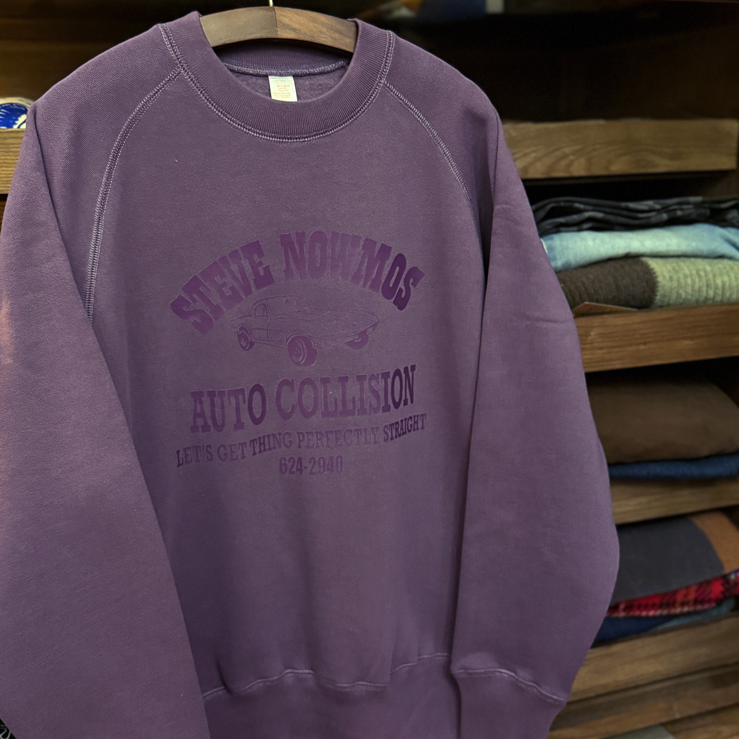 美式复古 vintage 古着小汽车 插肩圆领套头落肩加绒卫衣男女情侣