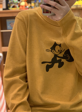 美式复古 vintage felix 菲力猫 古著感 300克重磅磨毛打底T恤秋